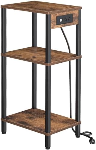 Tall Side Table with Charging Station, 30 Inch Tall End Tables Living Room by Cresohom