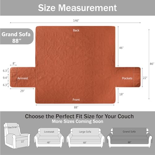 Quilted Grand Sofa Covers Washable, Couch Cover for Grand Sofa, Soft Cozy Couch Protector for 4 Cushion Couch, Oversized Grand Sofa Slipcovers Water-Repellent (Grand Sofa 88", Burnt Orange) - Image 6