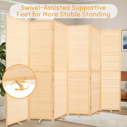 Bamboo Mesh Woven Room Divider 5.6FT,6 Panel Folding Privacy Screen,Beige - Image 6
