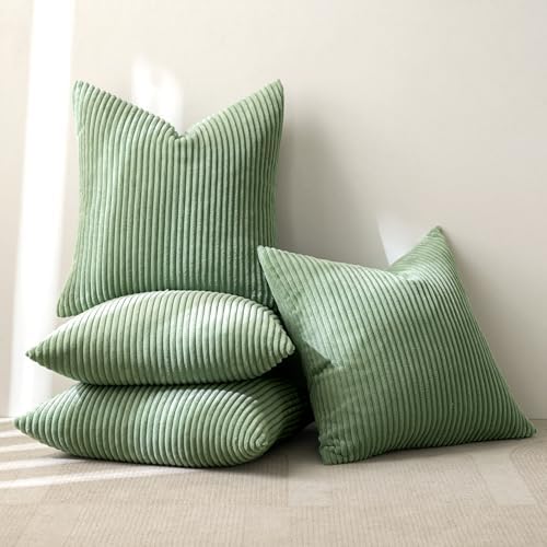 MIULEE Soft Corduroy Decorative Throw Pillow Covers Sage Green 18x18 by MIULEE