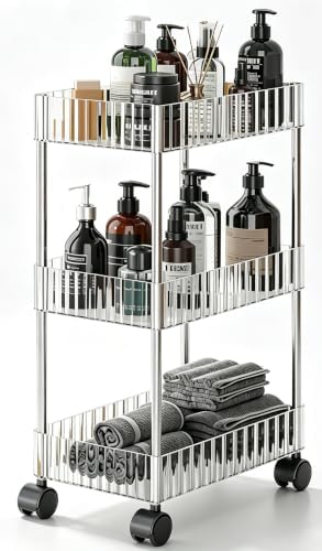 Sooyee Slim Clear 3-Tier Plastic Rolling Utility Cart with Wheels by Sooyee