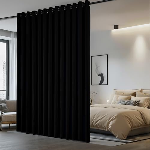 NICETOWN Large Room Separating Divider, Room Divider Curtain Screen Partition, Function Thermal Blackout Noise Reducing Curtain, Sliding Door Insulated Curtain, Black, 12.5ft Wide x 9ft Long by NICETOWN