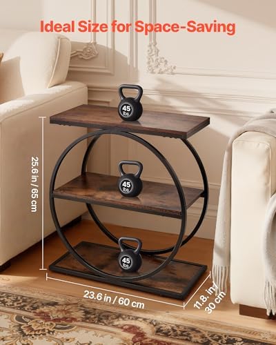 VEVOR End Table, 3-Tier Narrow Side Table with Open Storage Shelves, Modern Nightstand Bedside Desk with Round Metal Frame, Wood Sofa Coffee Desk for Living Room, Bedroom, Office, Rustic Brown - Image 2