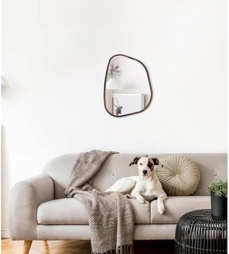 Asymmetrical Mirror Irregular Oval Wall Mirror Modern Wood Frame Unique Shape Wall Mounted Vanity Artistic Mirror Decorative for Living Room Bedroom Bathroom Entryway Hallway 14"x10" - Image 3