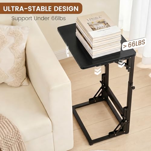 Folding Side Table, Adjustable C-Shaped End Table for Couch, Metal Frame TV Tray Table for Sofa Living Bedroom Bedside Coffee Small Spaces (Black, 15.8" L x 11.8" W) - Image 3