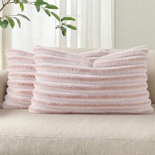 Pallene Faux Fur Decorative Throw Pillow Covers 12x20 Set of 2, Ombre Pink by PALLENE