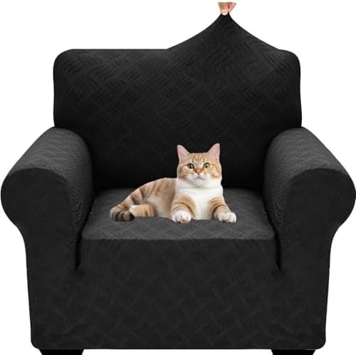 YEMYHOM Couch Cover Latest Jacquard Design High Stretch Sofa Chair Covers for Living Room, Pet Dog Cat Proof Armchair Slipcover Non Slip Magic Elastic Furniture Protector (Small, Leaf Patten Black) by YEMYHOM