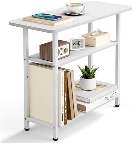 SLEEPING LAMB Side Table for Living Room, 3-Tier End Table for Small Space with Wide Storage Tabletop, Elegant White Narrow Nightstand for Bedroom, Sofa Couch by SLEEPINGLAMB