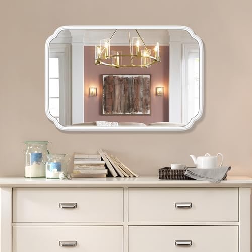Ferytange White Bathroom Mirror for Over Sink 24×36 Inch - Multi-Size Durable Iron Frame, Shatterproof Glass, Versatile for Bathroom/Bedroom/Living Room Decor (Horizontal or Vertical Mount) - Image 4