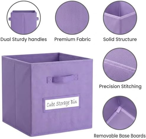 Storage Bins,13 Inch Cube Storage Bin with Labels,6pcs,Purple - Image 2