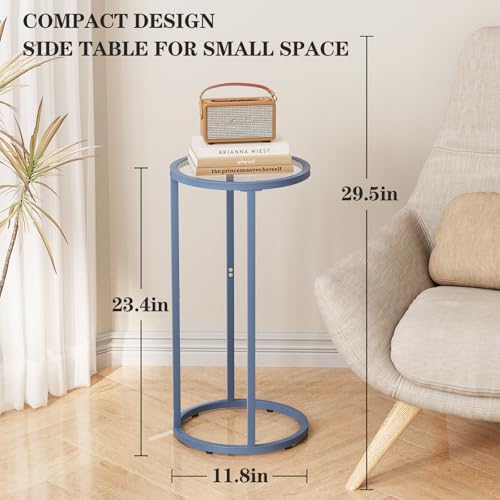 Easy Paws C Table Side End Table, Small Round Couch Sofa Tray Snack Table for Living Room, Bedroom,Accent Coffee Table,TV Tray Table for Small Space, Nightstand with Metal Frame(Blue) - Image 3