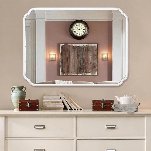 Ferytange White Bathroom Vanity Mirror for Over Sink 30" x 40" Modern Rounded Corner Rectangle Wall Mirror Decorative with Non-Rusting Iron Metal Framed (Horizontal/Vertical) - Image 3