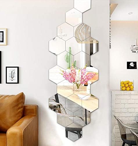 12PCS Hexagon Acrylic Mirror Wall Stickers - DIY 3D Art Sheet Plastic Removable Wall Mirror Stickers for Bathroom, Bedroom, Living Room, TV Background Decoration (Hexagonal) - Image 2