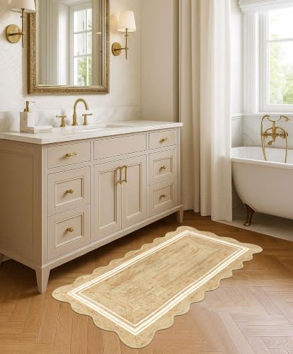 Front Door Mat - 2x4.3 Neutral Farmhouse Scalloped Small Runner Rug - Image 7