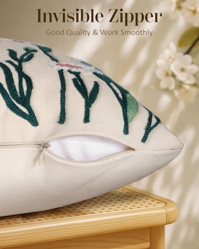 Embroidered Throw Pillow Cover 18x18 Inch, Flower Bird - Image 3