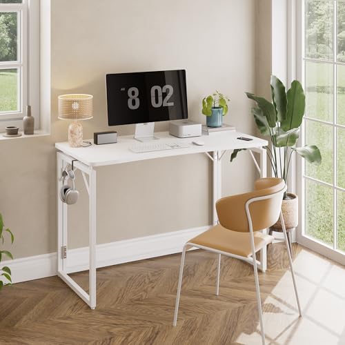 JOYMOOP 47.2" White Folding Desk, No Assembly, Wooden Top, Large Size - Image 2