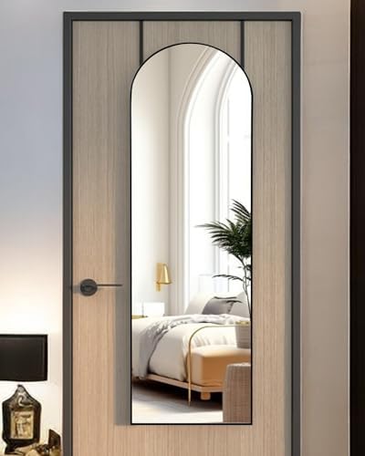KOMCOTE Full Length Mirror 48x14 Inches - Over The Door Hanging Mirror for Bedroom, Living Room, Closet - Arch Floor Mirror, Door Mirror with Black Frame - No Drill Easy Install - Image 2
