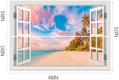 Fake Window Wall Decal - Summer Beach Seascape Ocean Scene Art Sticker | ｜Faux Window Natural Scenery Landscape Mural ｜ Stick and Peel Wall Decals｜Room Bedroom Office Decor｜48"x32",Set of 2 Sheets - Image 3