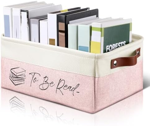 Marsui 1 Pcs TBR Basket Book Storage Bin Bookish Gifts, Pink White by Marsui