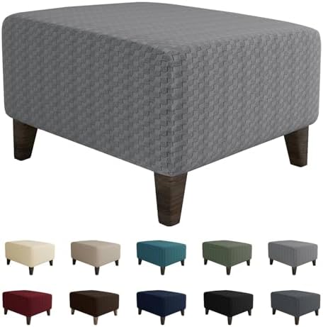 MAXIJIN Jacquard Ottoman Cover Slipcovers Folding Storage Stool Furniture Protector Cover Soft Thick Rectangle Foot Rest Slipcover with Elastic Bottom (Ottoman Small, Light Gray) by MAXIJIN