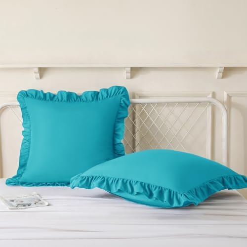 KKJIAF 2 Pack Ruffle Pillow Cases 22x22 Inches, Teal - Image 4