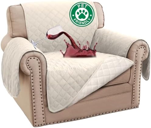 Turquoize 100% Waterproof Sofa Covers Chair Cover Slipcover Couch Protector Triple Non-Slip Sofa Slipcover for 1 Cushion Furniture Protector for Pets, Kids,Dog (Chair 23", Ivory) by Turquoize