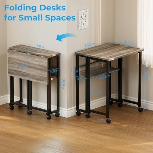 GreenForest Folding Desk with Wheels, 24.8" Rolling Table for Small Spaces - Image 3