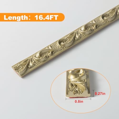 0.8" x16.4FT Champagne Gold Crown Molding Trim - Peel and Stick 3D Floral Wall Trim for Mirror Frames, Furniture & Ceiling Decor (Self-Adhesive PVC) - Image 2