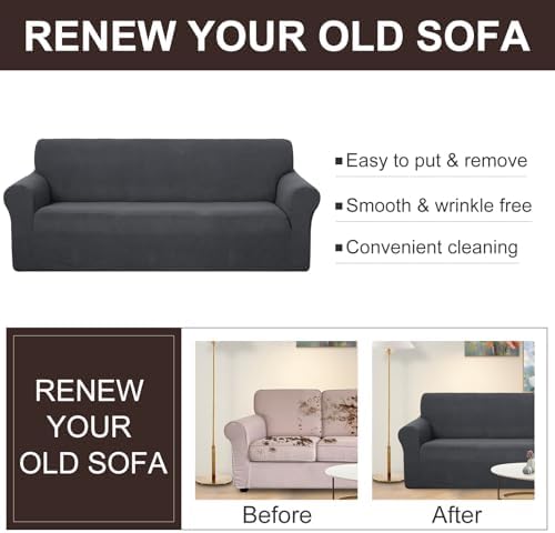 U-NICE HOME Stretch Couch Cover Slipcover for 3 Cushion Sofa, Dark Grey - Image 5