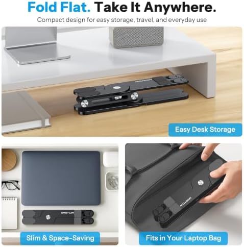 OMOTON LA10 360° Rotating Laptop Stand Riser Foldable for Desk, Black - Image 5