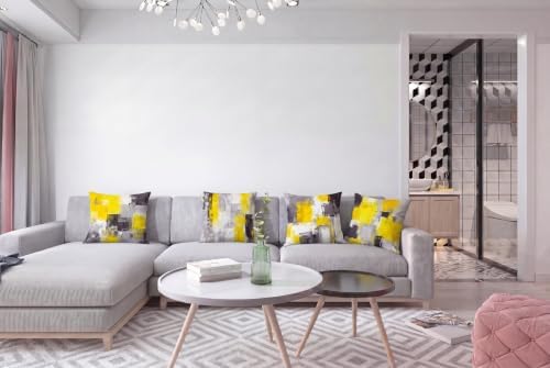 Yellow Grey Abstract Throw Pillow Covers 18x18 Set of 4 - Image 3