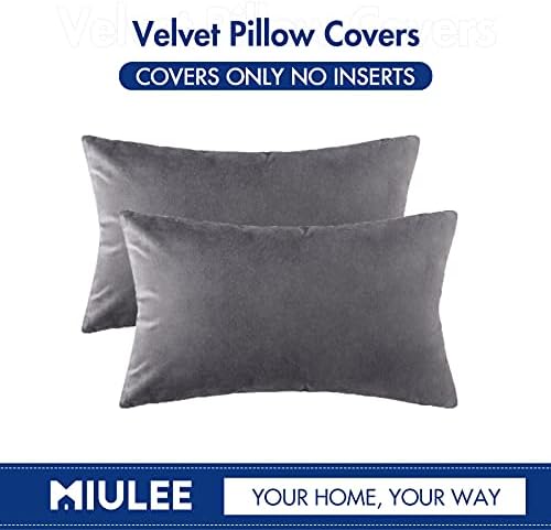 MIULEE 12x20 Inch Lumbar Velvet Throw Pillow Covers Medium Gray - Image 6