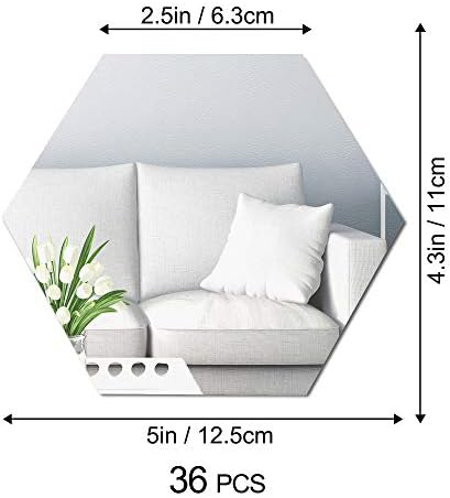 RW-103 36 PCS Acrylic Mirror Wall Stickers Hexagon Mirror Wall Decals DIY Removable 3D Geometric Hexagon Mirror Art Setting Wall Decor for Bedroom Living Room Office Kitchen Home Decoration (Silver) - Image 2