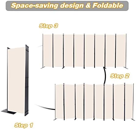 Room Divider, 8 Panel Folding Privacy Screens with Wider Feet, Beige - Image 5