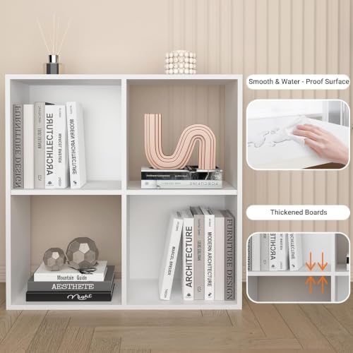 4-Cube Bookshelf, Open Back Storage Shelves, Heavy Duty Wood Cubby Organizer for Small Spaces, Dorm Room Apartment Office, Unit for Book Toy Record Player Display (White, 4-Cube) - Image 6