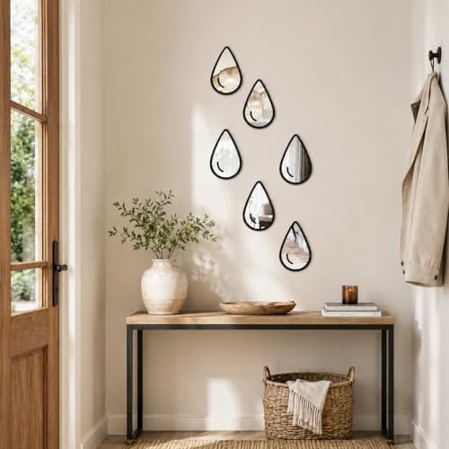 1 Set 6pcs Teardrop Mirror Wall Stickers, Self Adhesive Decorative Mirror Tiles, 5.9 x 3.5 Inch Water Drop Wall Mirror Decor for Bedroom Bathroom Living Room Entryway Modern Boho Accent - Image 2