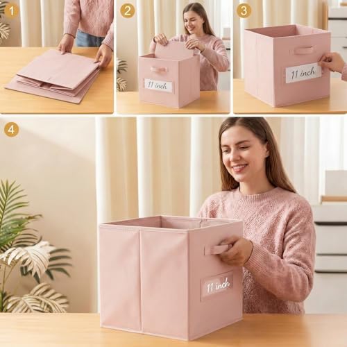 Storage Bins,11 Inch Cube Storage Bin with Labels,6pcs,Pink - Image 5