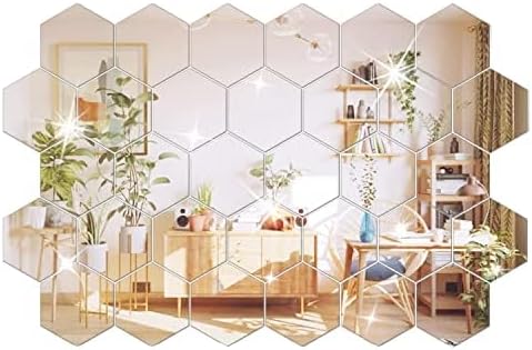 DIY Wall Decals Acrylic Mirror Sticker Set 36 Pcs, Hexagon Mirror Wall Stickers for Living Room Bedroom Decor (Silver) - Image 2