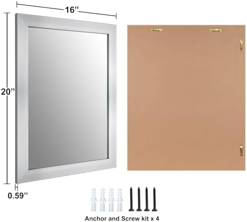 Rectangular Wall Mirror 20x16 Inch Bathroom Mirror for Over Sink, Nickel - Image 6