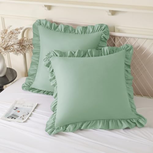 KKJIAF 2 Pack Ruffle Pillow Cases 18x18 Inches, Sage Green by KKJIAF