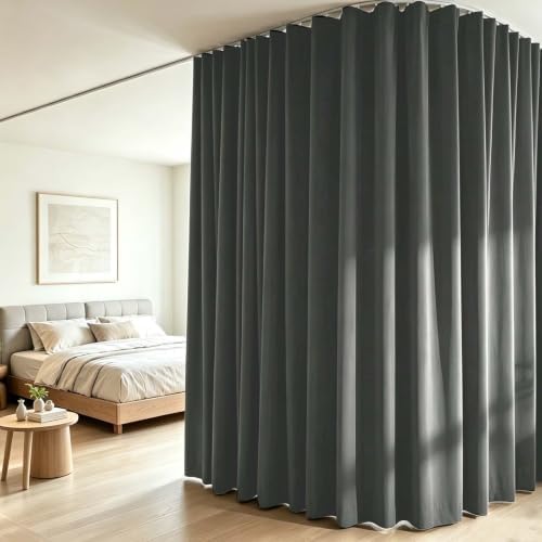 Room Divider Curtains Set, Extra Wide Blackout Curtains with Ceiling Track by HOMSCREENER