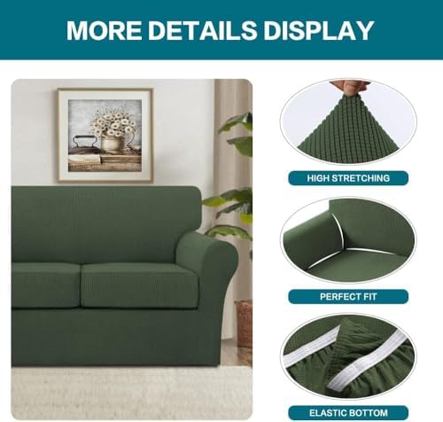 Turquoize 4 Piece Sofa Covers for 3 Cushion Couch Sofa Slipcover Soft Couch Cover for Dogs Washable Furniture Cover with 3 Individual Large Cushion Covers Feature Fabric (Large Sofa, Bronze Green) - Image 4