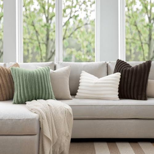 MIULEE Faux Fur Decorative Throw Pillow Covers 18x18 Set of 2 Dark Brown - Image 2