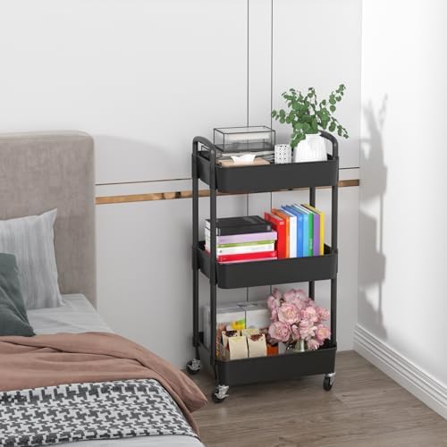 Sywhitta 3-Tier Plastic Rolling Utility Cart with Wheels for Storage,Black - Image 6