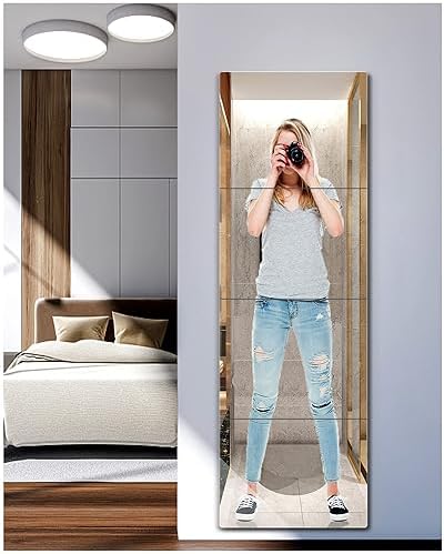 Unbreakable Full Length Wall Mirror, Over The Door Mirror, Thick 1/8", 56 x14 inch, 4 Pcs 14 x14 inch, Made of Shatterproof Plexiglass Acrylic, Long Mirrors for Bedroom, Workout for Home Gym Body by UNBREAKABL+MIRO