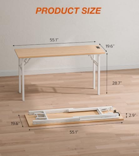 XBurmo Small Folding Desk Folding Table, No Assembly Foldable Desk Gaming Desk, 55.1-Inch Computer Table Workstation with 2 AC Outlets and 2 USB Ports for Bedroom and Home Office, Light Maple - Image 2