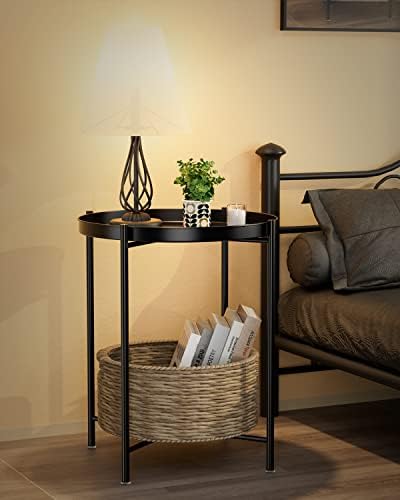 EKNITEY Small Side End Table - Metal Side Table with Removable Tray - Image 2