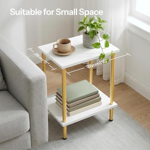 HOOBRO End Tables Set of 2, Small Side Table, Nightstand with 2-Layer Storage Shelves, Sofa Table for Small Spaces, Living Room, Bedroom, Stable Frame, Easy Assembly, White and Gold DW09BZP201 - Image 6