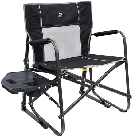 GCI Outdoor Freestyle Rocker XL with Side Table Camping Chair | Portable Folding Rocking Chair with Solid, Durable Armrests, Drink Holder & Comfortable Backrest — Black by GCIOUTDOOR