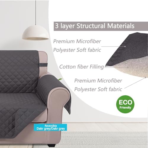 U-NICE HOME Loveseat Sofa Cover for 2 Cushion Couch, Dark Grey - Image 4